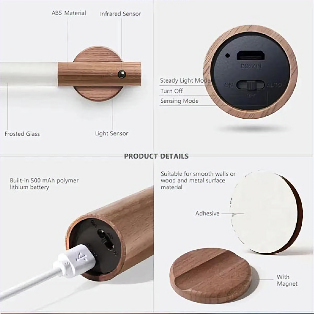 Luvio Aura | Magnetic Motion-Sensor Wood Wall Light